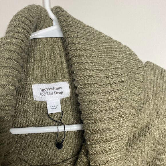 Amazon The Drop Womens Turtleneck Sweater Large Green Cropped Thumbholes Winter - Picture 5 of 8